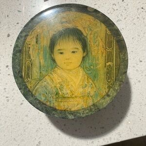 Trinket‎ Box Vintage Hibel Painted Green Marble 1985